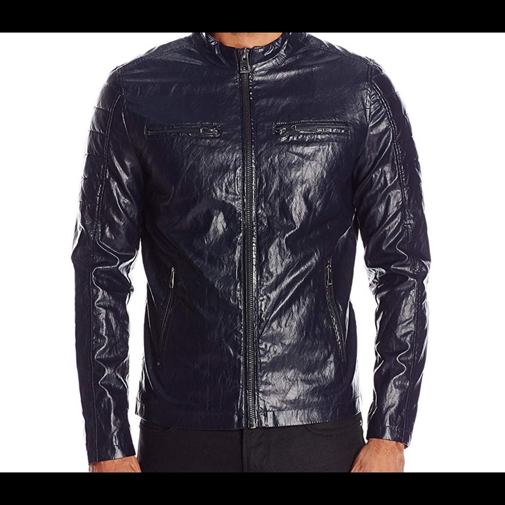 Guess lightweight faux leather moto jacket blue XL
